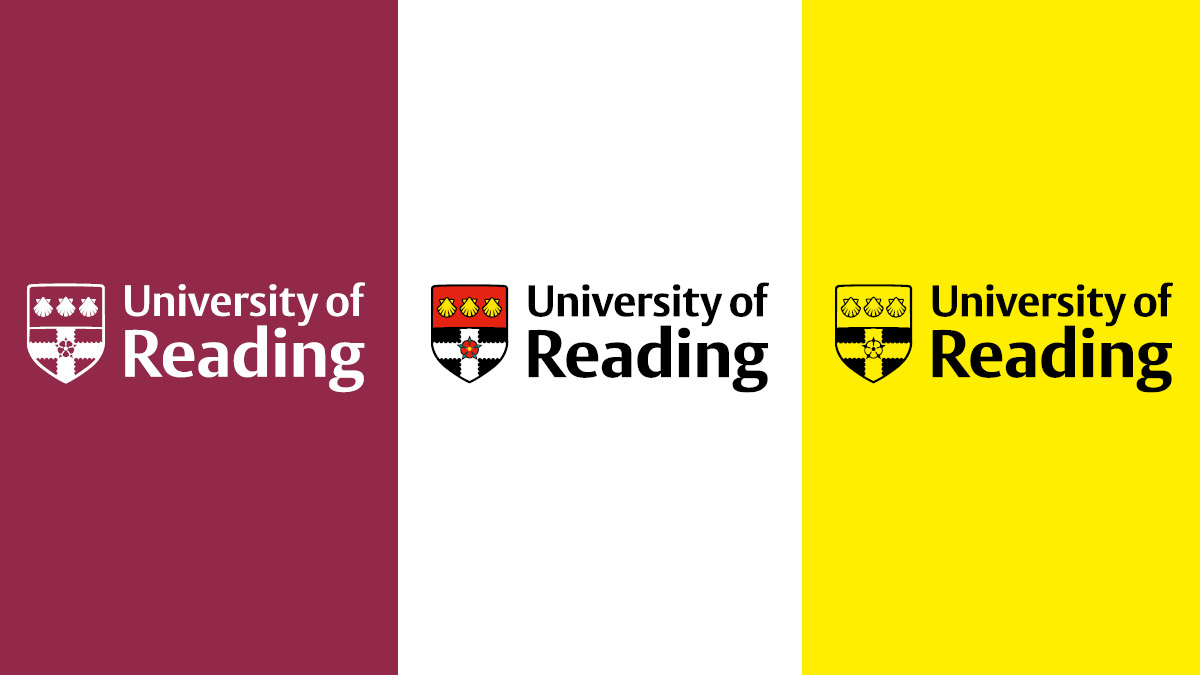 University of Reading logo in Reversed, CMYK and Black versions
