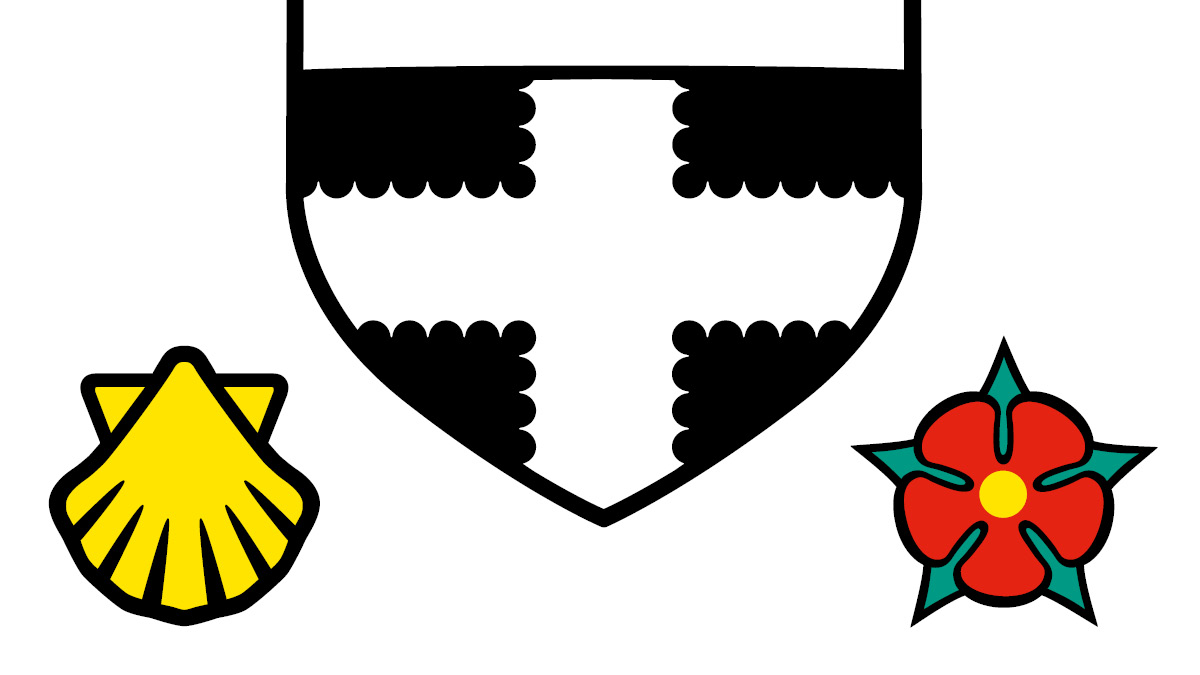 Components of the University of Reading logo, Shell, Crest and Flower