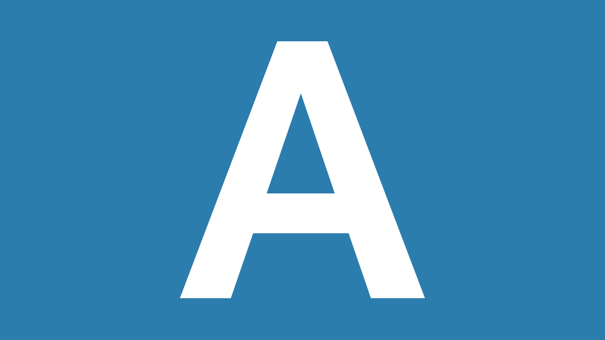 white capital A on a blue background