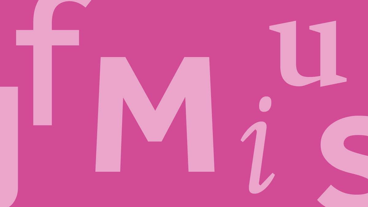 Pink rectangle with assortment of letters in different typefaces