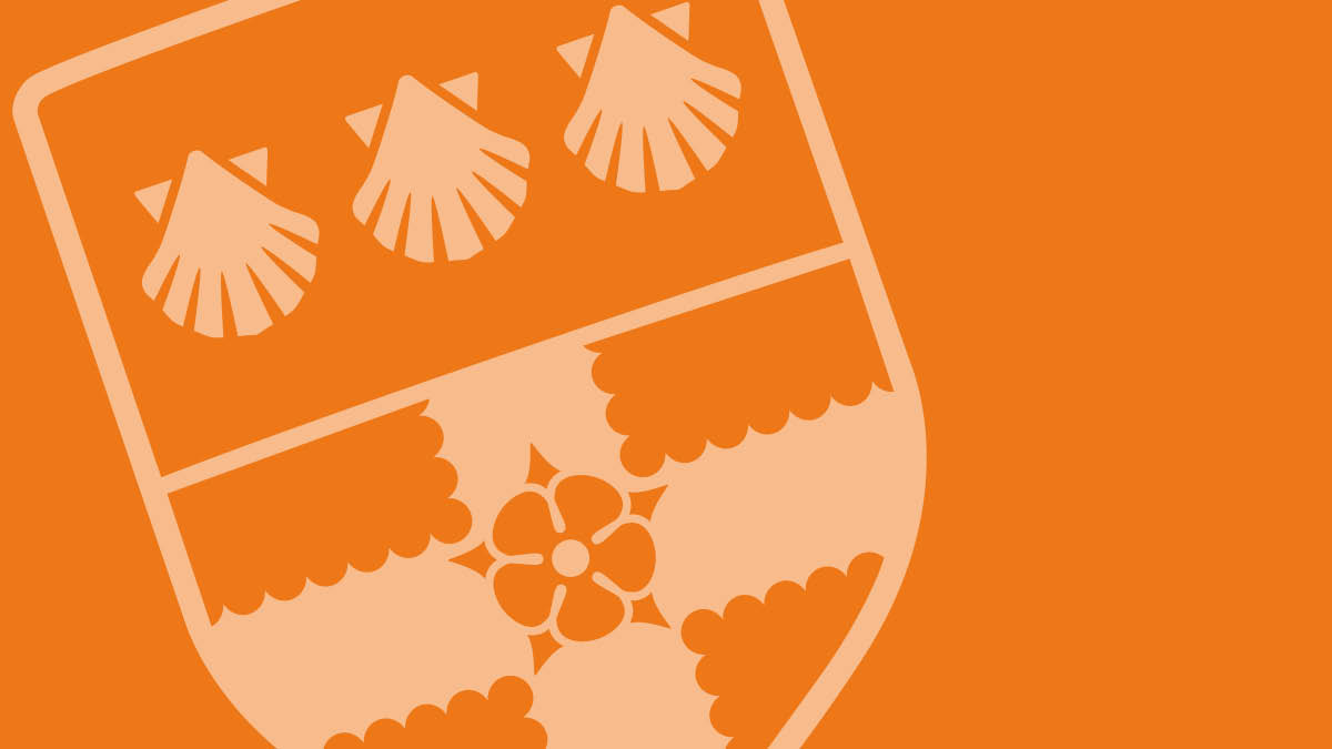 Orange rectangle featuring the University crest