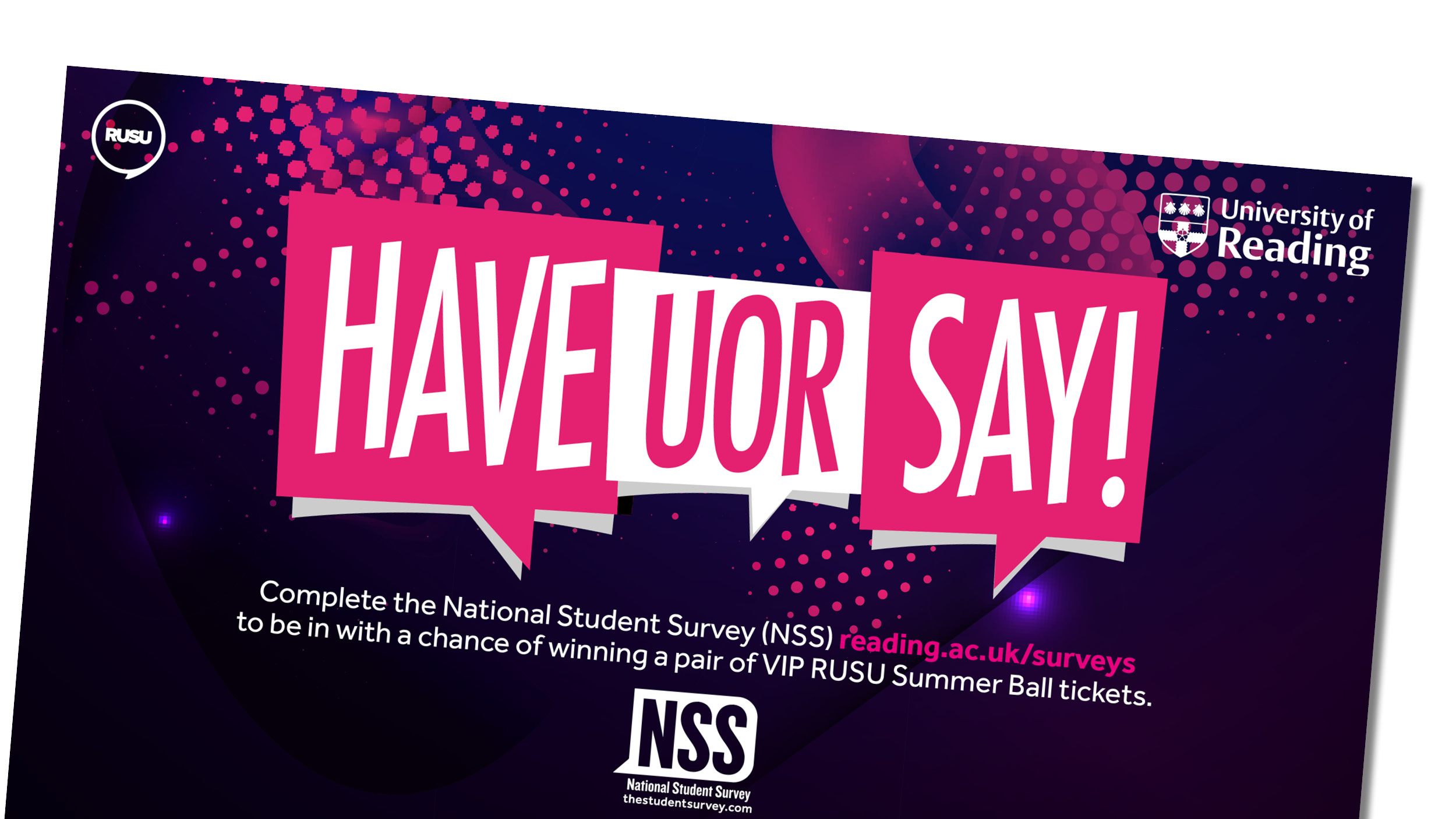 Campaign banner in pink and purple hues