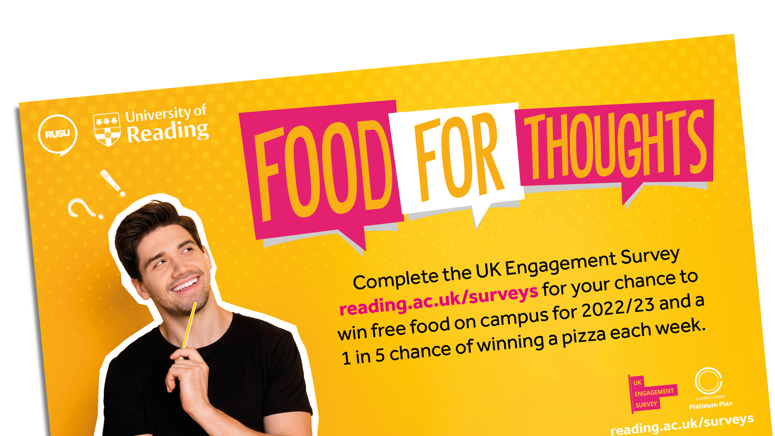 Campaign materials in pink and yellow hues