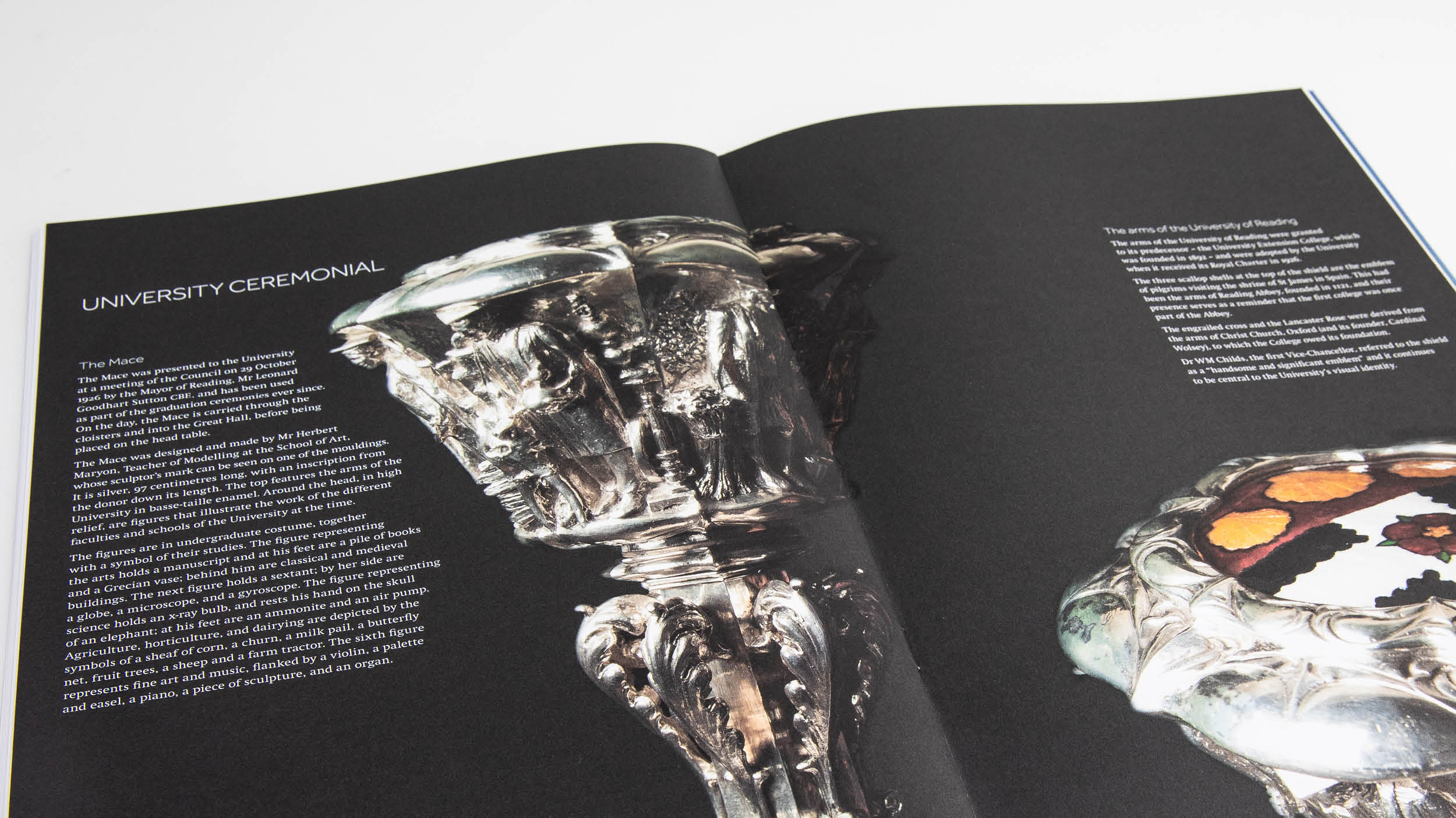 Spread from University of Reading Graduation brochure showing the ceremonial mace