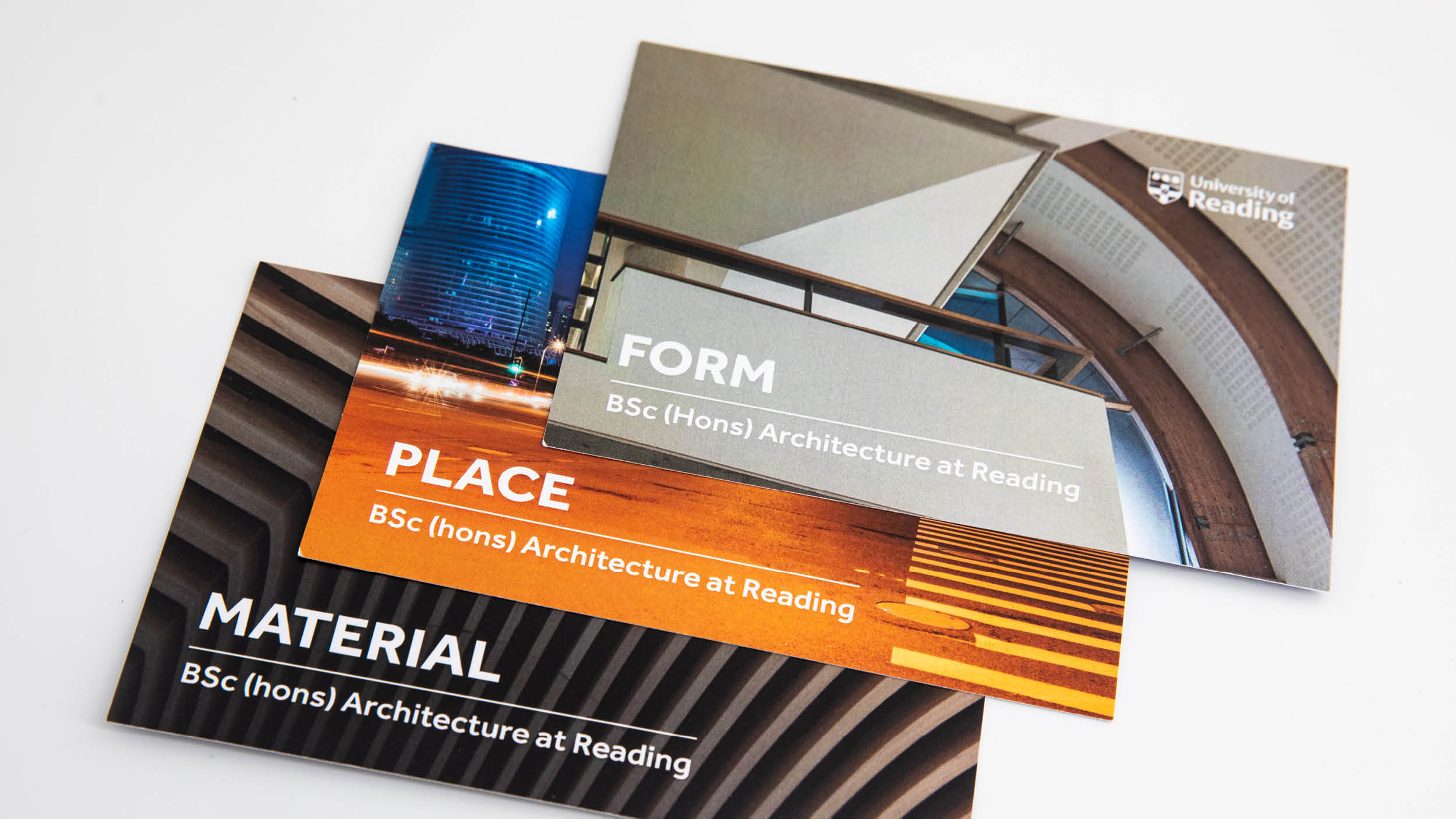 Collection of postcards featuring sections of buildings to advertise Architecture at Reading