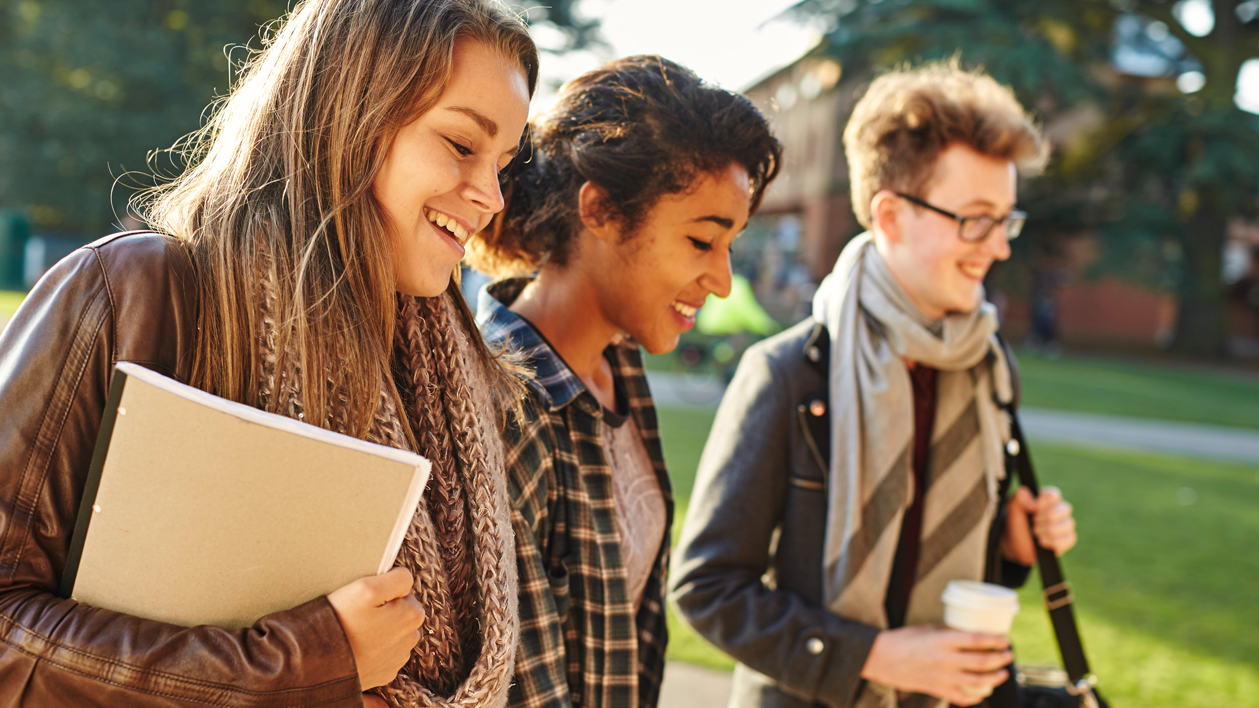 Group of students walking on campus