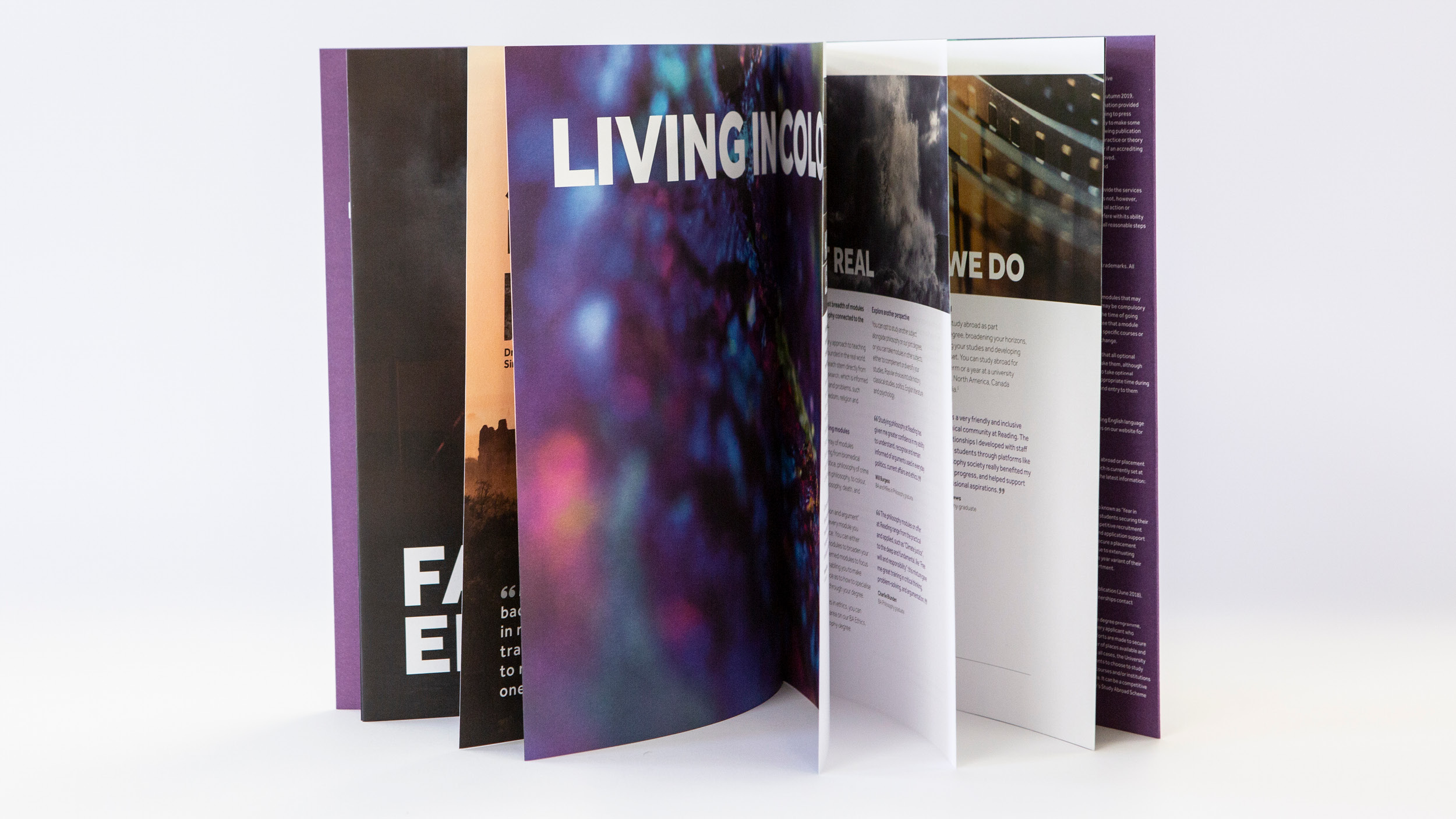 Printed subject brochure standing on a table