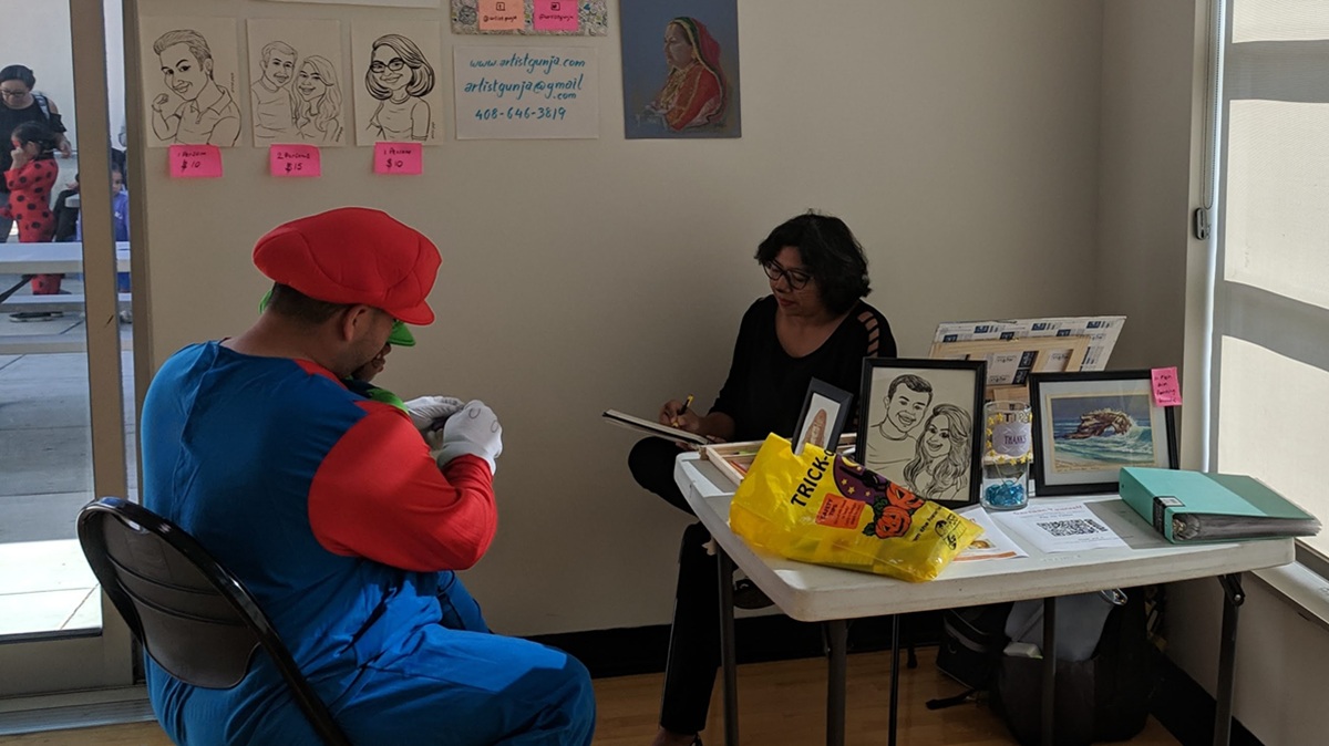 Artist Gunja at a Cartoon Yourself workshop