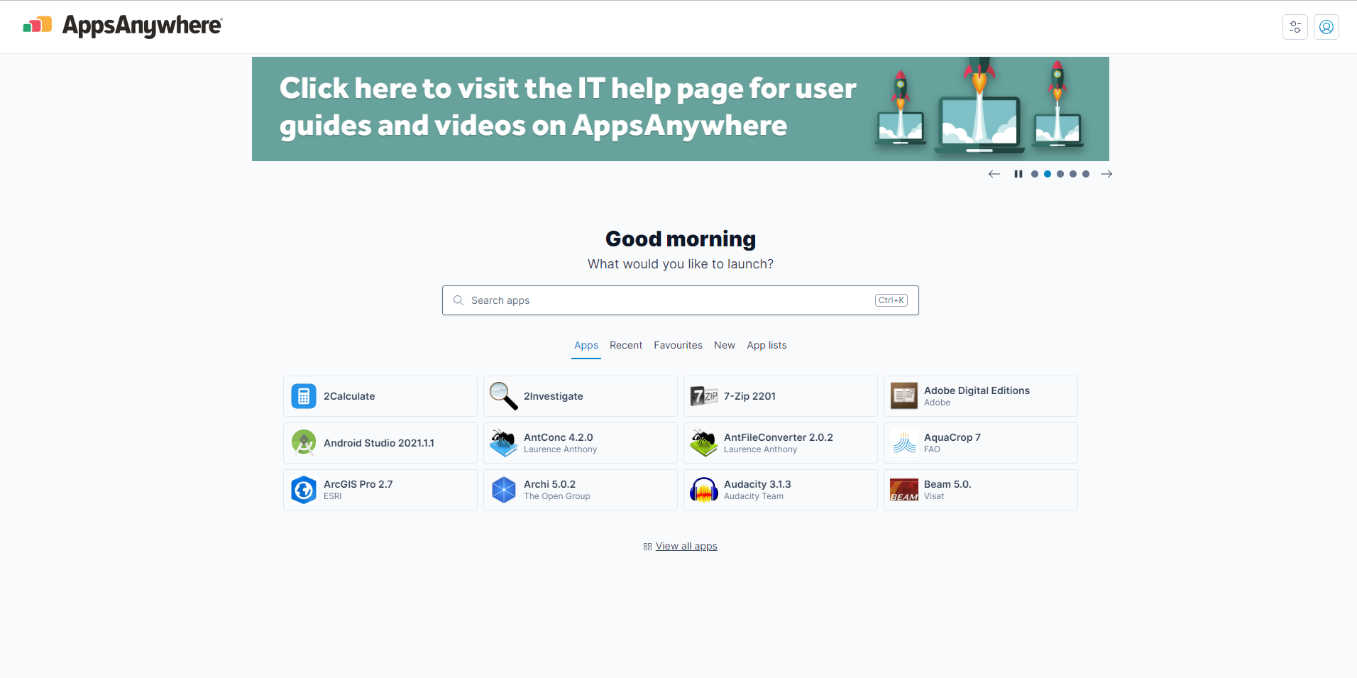 Screenshot of Apps Anywhere home screen