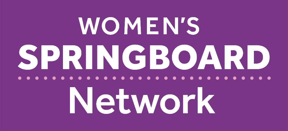 The Women's Springboard Network logo. The logo has a purple rectangle background with 'Women's Springboard Network' text in white on top. 