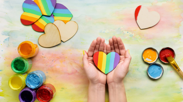 Rainbow hearts and artwork