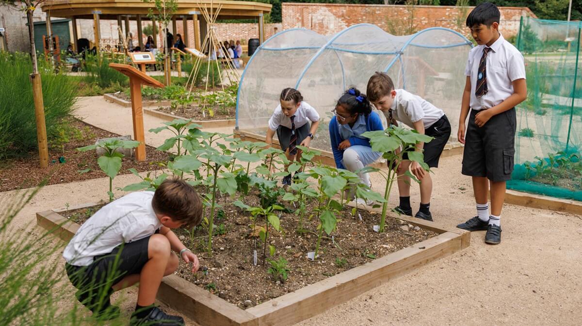 Small school group in Learning Garden
