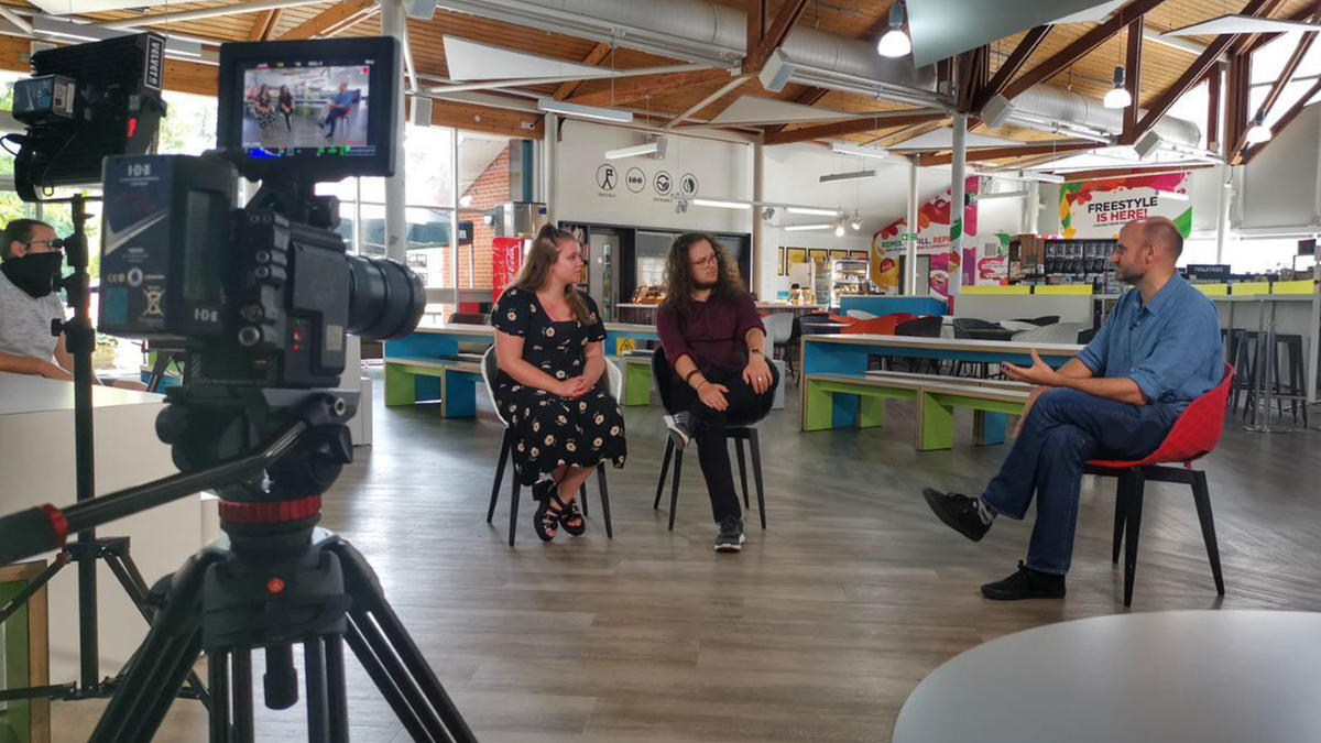 Students being interviewed on camera