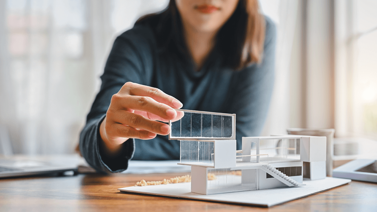 Student works on a building demo